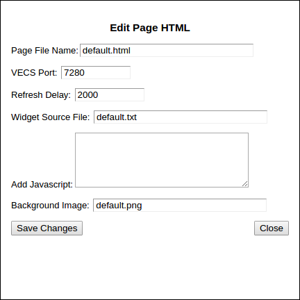 A screenshot of the popup to edit an HTML file