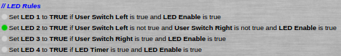 A screenshot of rules for LEDs