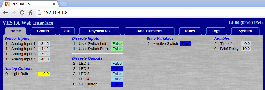 A screenshot of the Vesta web interface