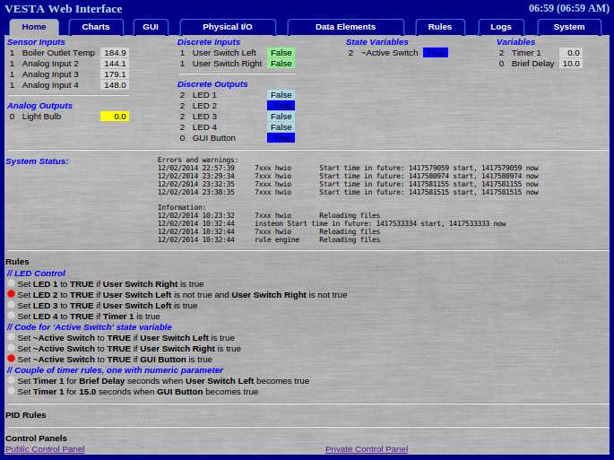 A screenshot of the Vesta Home Tab