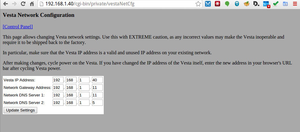 Screenshot of Network Configuration screen