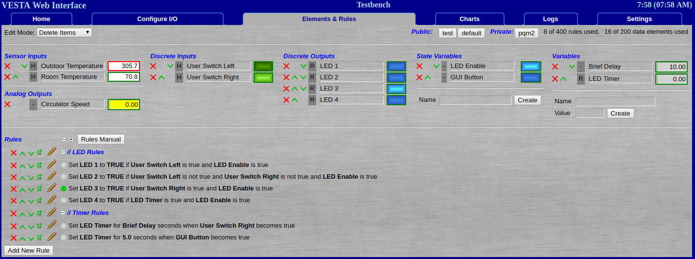 Screenshot of the live Elements & Rules tab